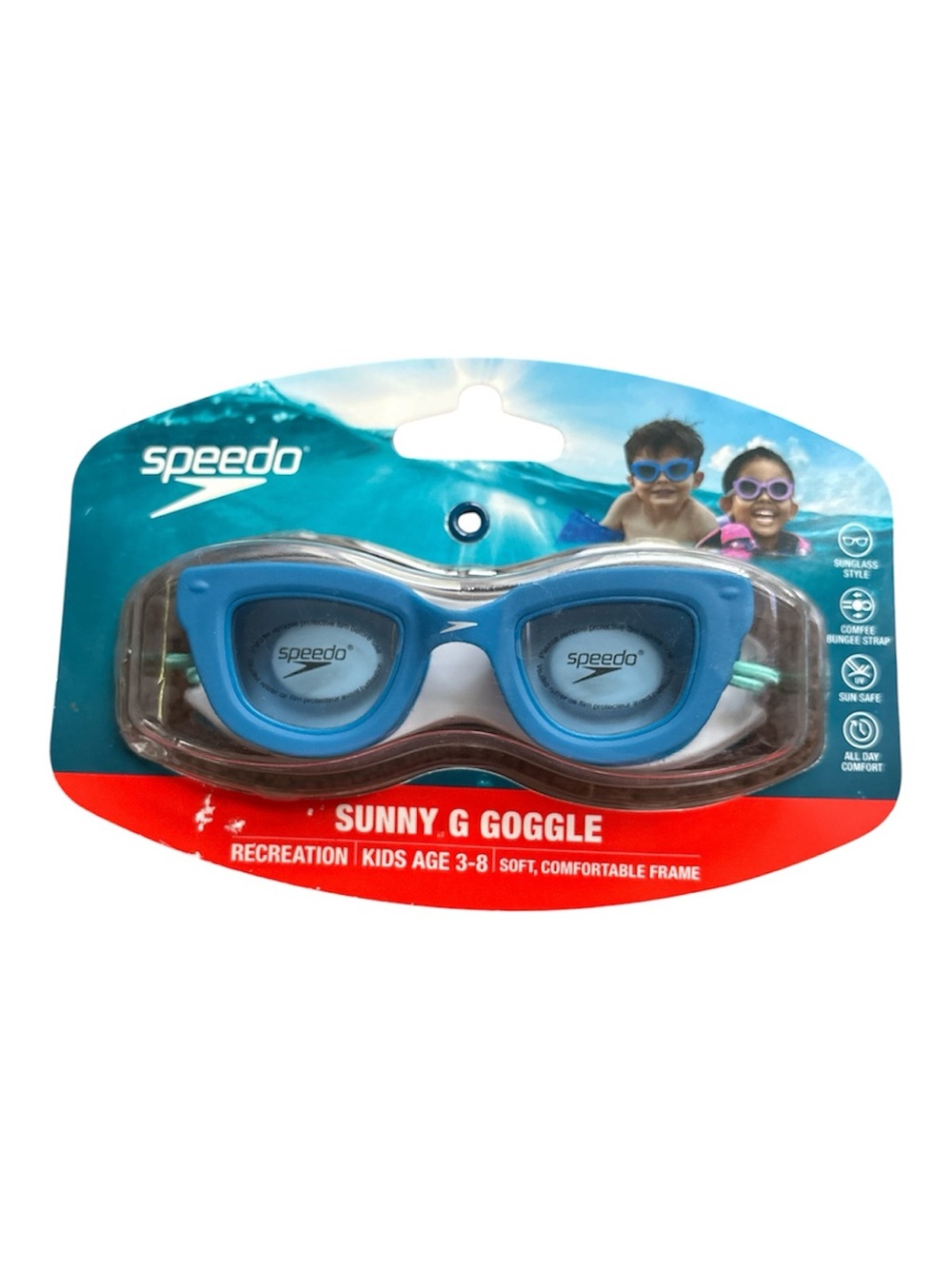 Speedo Kids Sunglass-Style Swim Goggles with Bungee Strap in Blue and Turquoise